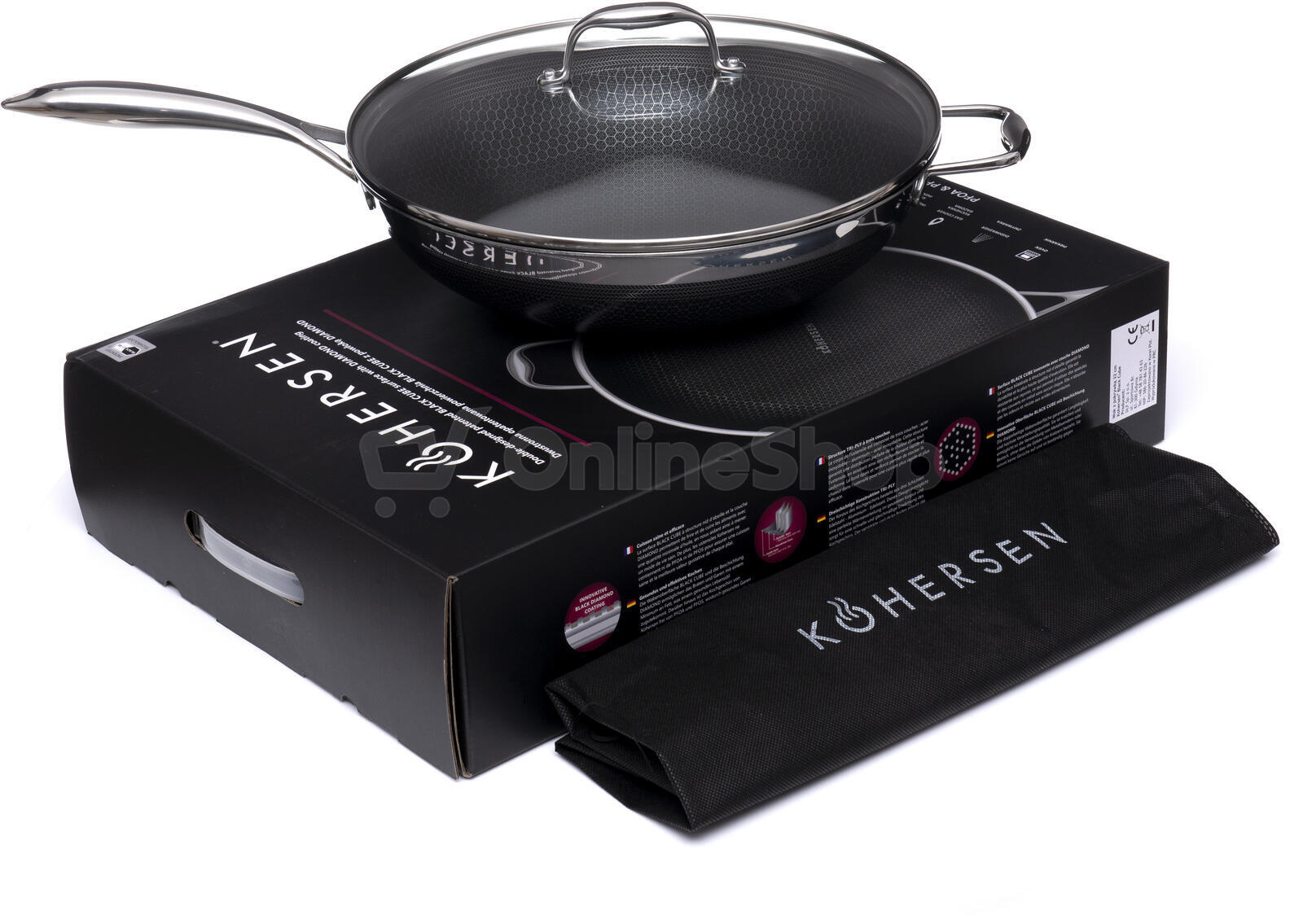 WOK pánev s poklicí KOHERSEN BLACK CUBE 71111 32 cm