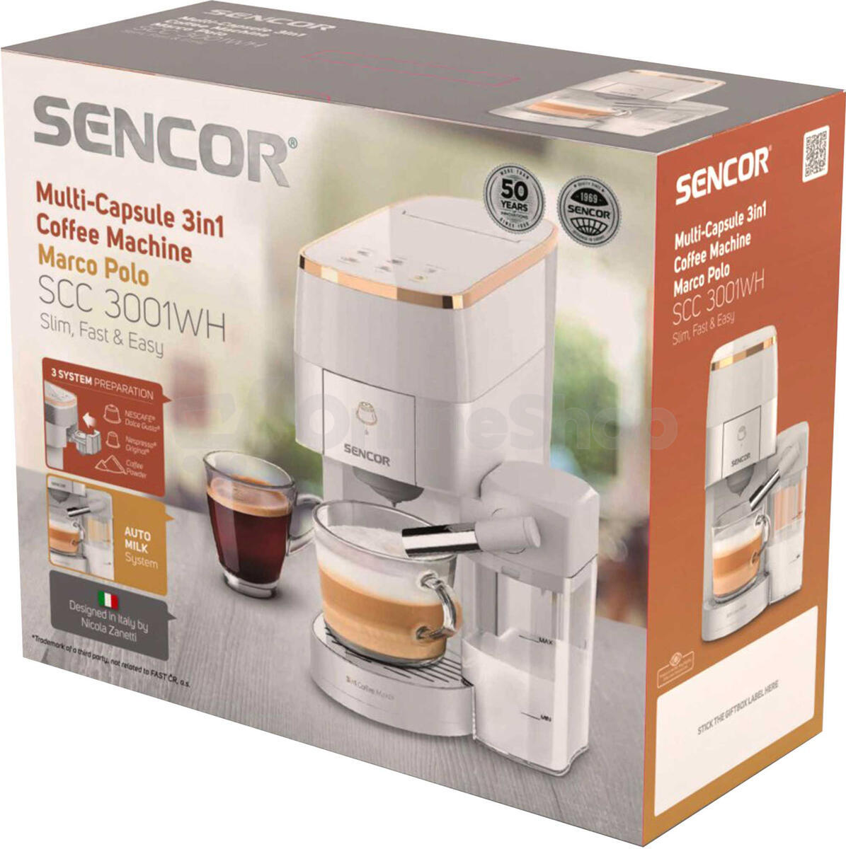 Kávovar na kapsle Sencor SCC 3001WH MARCO POLO, bílý