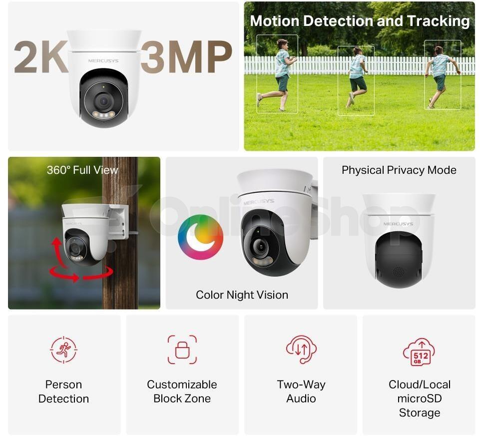 Kamera TP-Link Mercusys MC510 3MPx, venkovní, IP PTZ, WiFi, přísvit