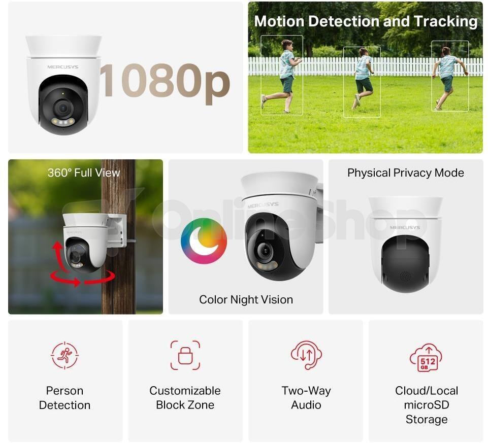 Kamera TP-Link Mercusys MC500 2MPx, venkovní, IP PTZ, WiFi, přísvit