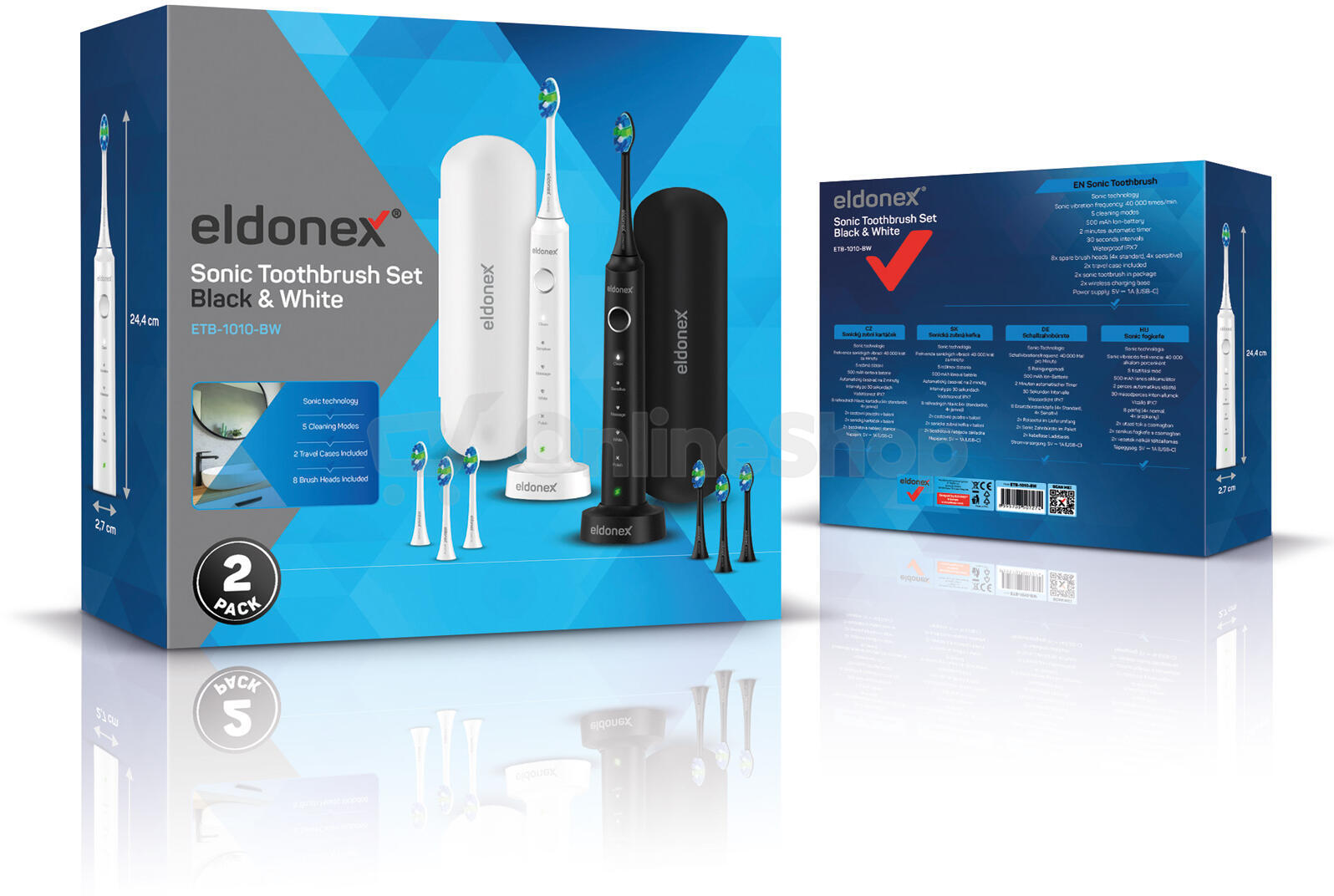 ELDONEX SonicPro DuoPack sonické zubní kartáčky ČERNÝ&BÍLÝ