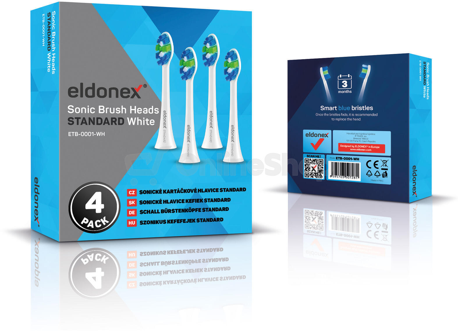 ELDONEX SonicPro STANDARD náhradní hlavy kartáčku BÍLÉ