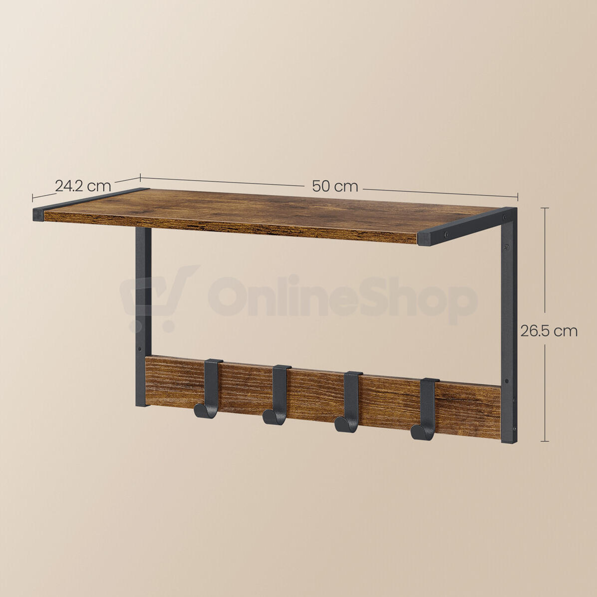 Set 2 nástěnných poliček, mdf, hnědá, ABP-E1083 OLW Autronic