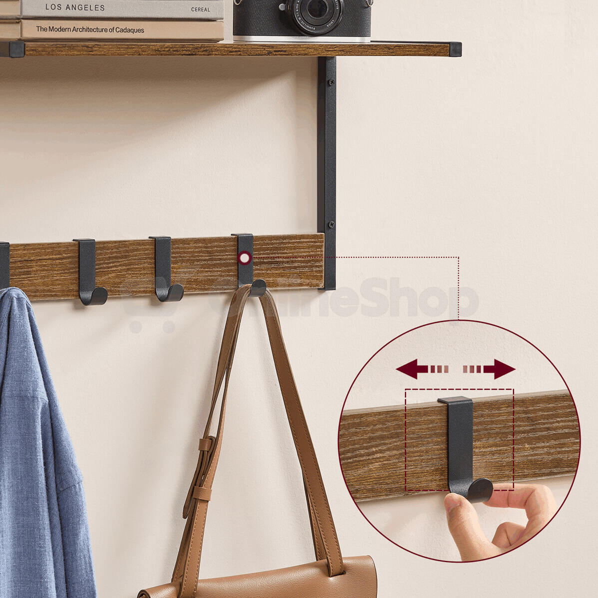 Set 2 nástěnných poliček, mdf, hnědá, ABP-E1083 OLW Autronic