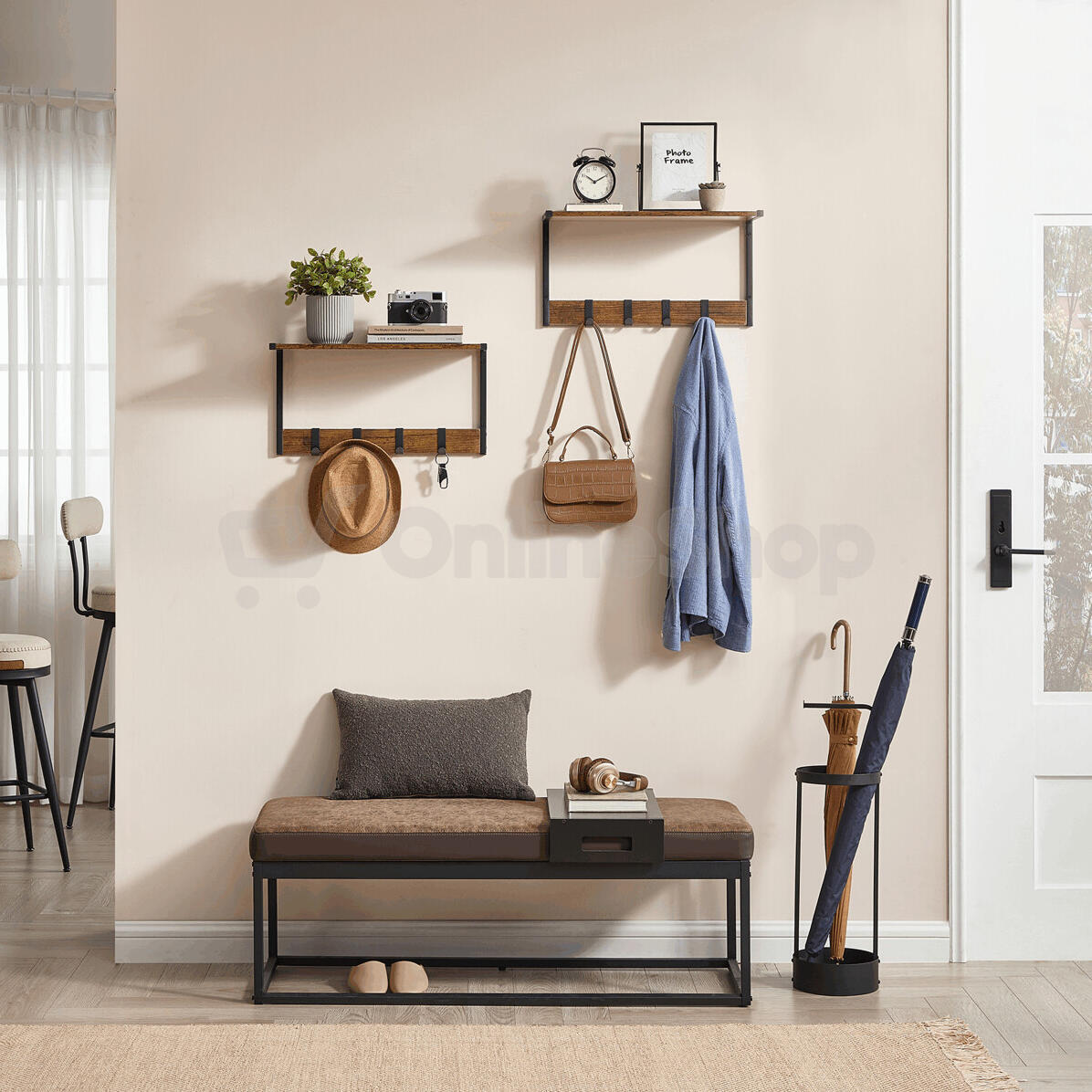 Set 2 nástěnných poliček, mdf, hnědá, ABP-E1083 OLW Autronic