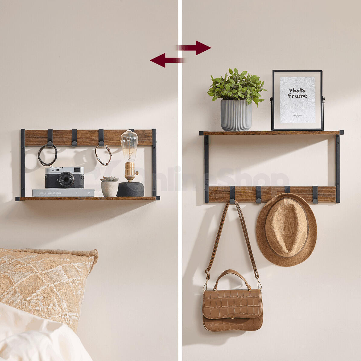 Set 2 nástěnných poliček, mdf, hnědá, ABP-E1083 OLW Autronic