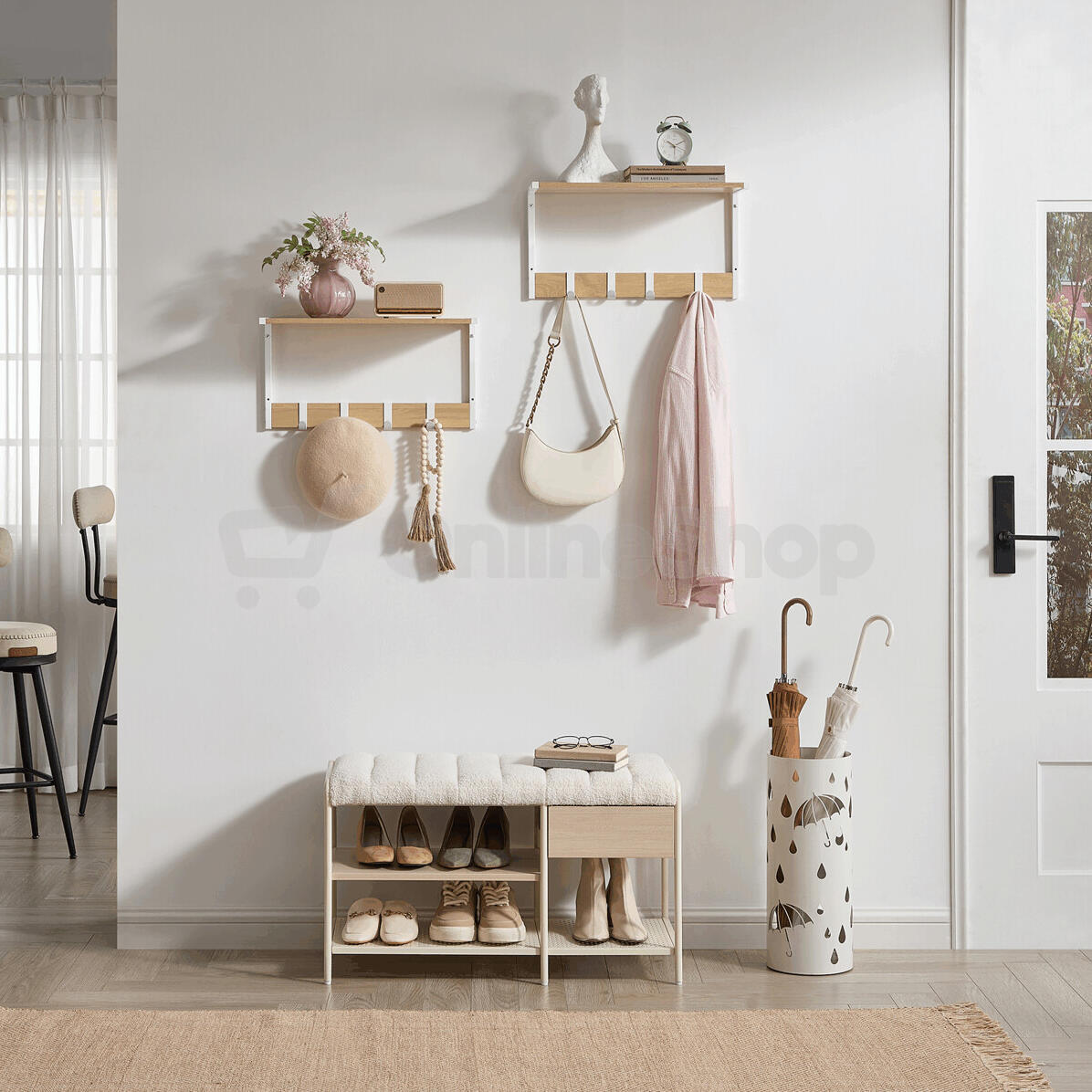 Set 2 nástěnných poliček, mdf, béžová, ABP-E1083 WT Autronic