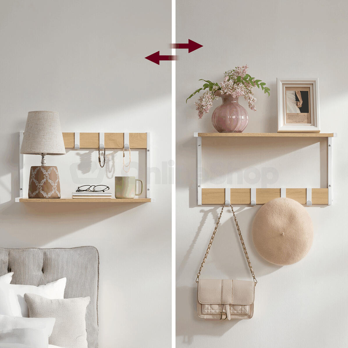 Set 2 nástěnných poliček, mdf, béžová, ABP-E1083 WT Autronic