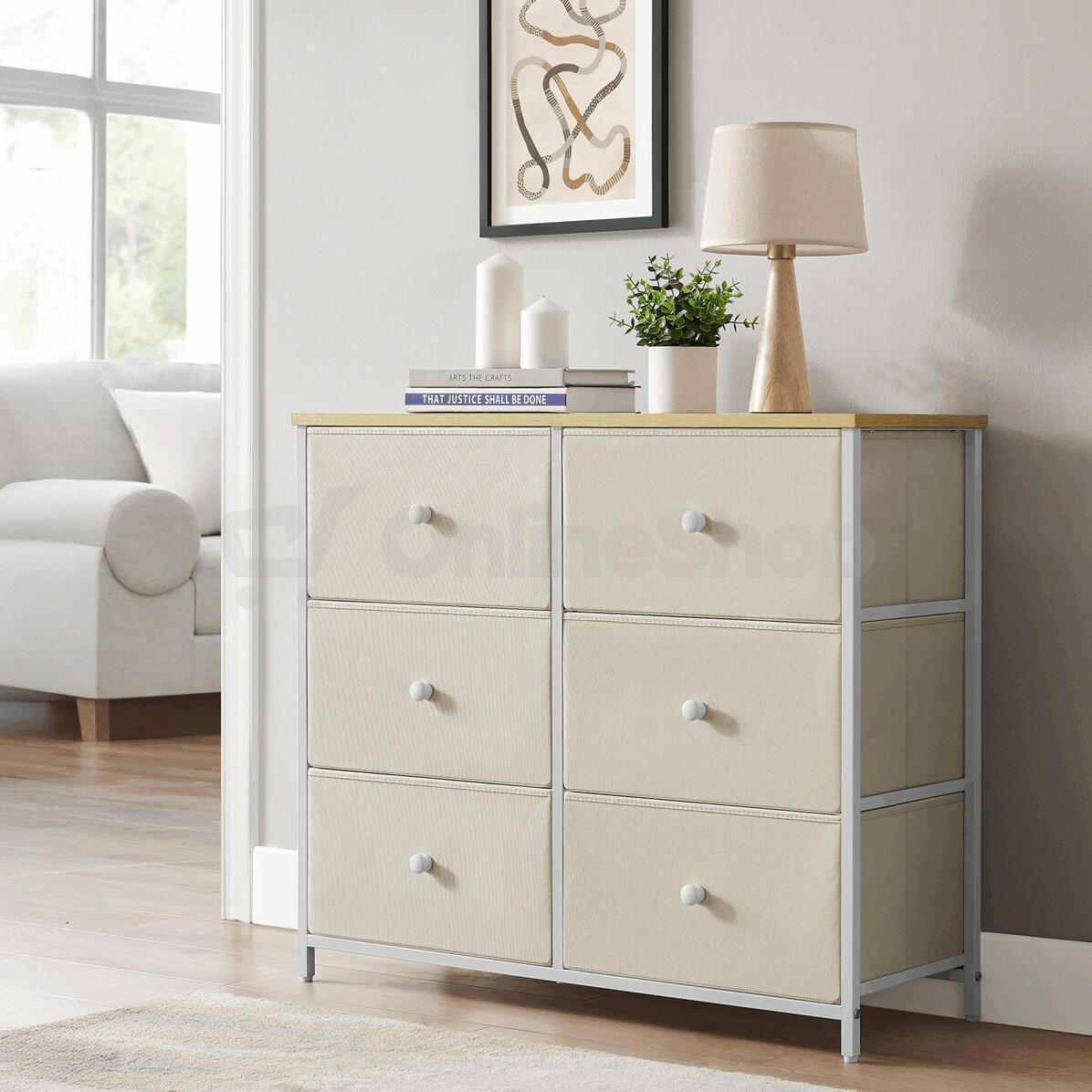 Komoda 80x30x71cm, kov, béžová, AUK-E1033 WT Autronic