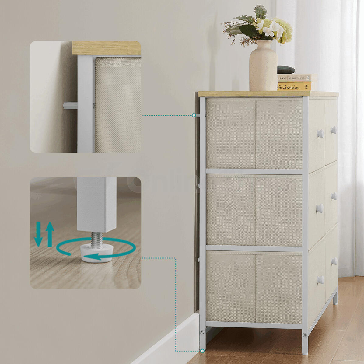Komoda 80x30x71cm, kov, béžová, AUK-E1033 WT Autronic