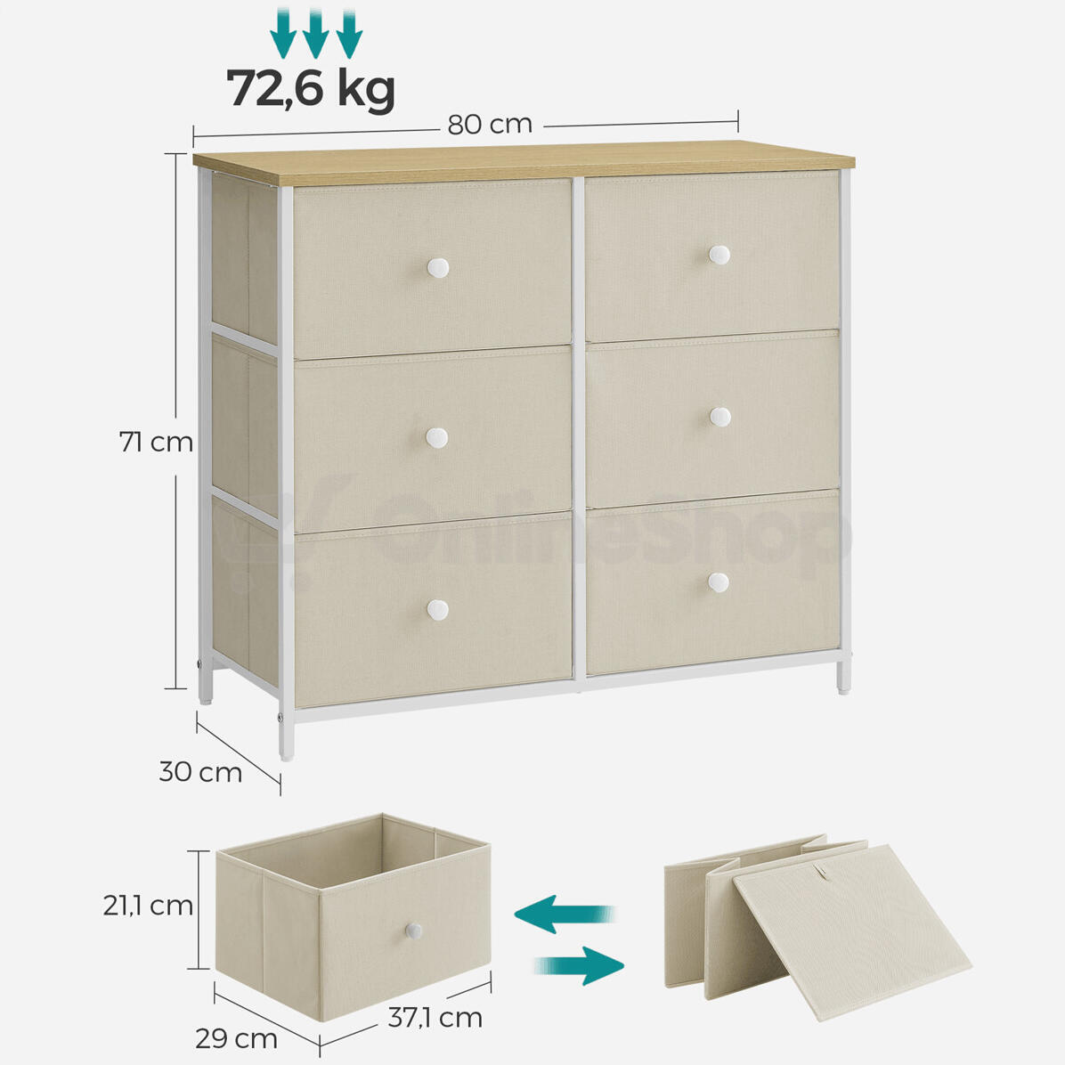 Komoda 80x30x71cm, kov, béžová, AUK-E1033 WT Autronic