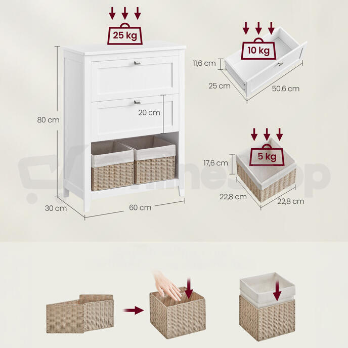 Koupelnová skříňka 60x30x80cm, mdf, bílá, AUK-E1054 WT Autronic