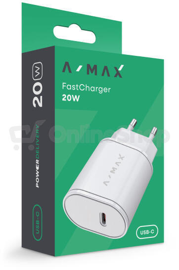 Chytrá nabíječka A-MAX Power Delivery 20W USB-C, bílá