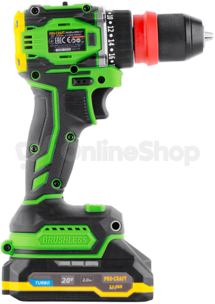Aku vrtací šroubovák Procraft PA18ProDFR2 + sada bitů / PA18ProDFR2-1B-C