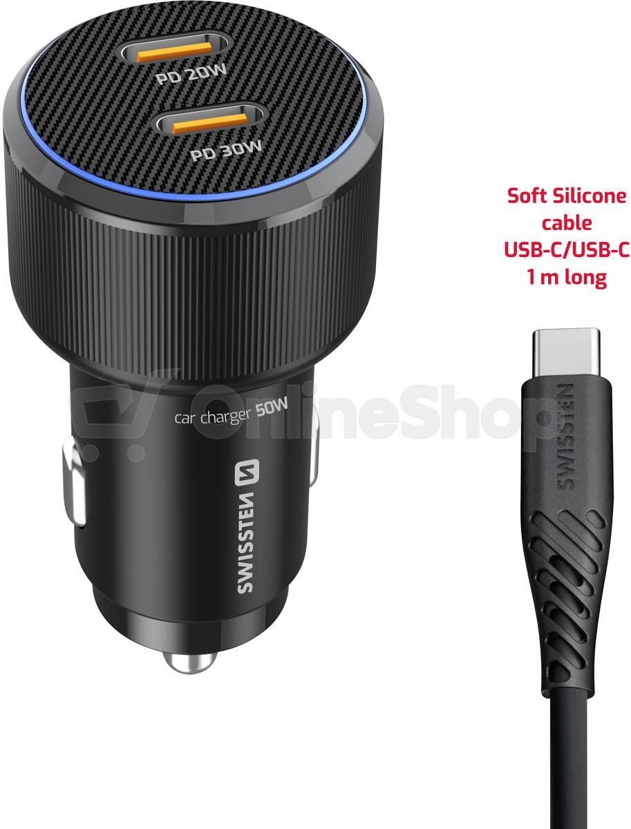 SWISSTEN CL ADAPTÉR 2x USB-C PD, 50W ČERNÝ + KABEL USB-C / USB-C, 1 M