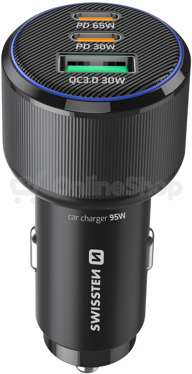 SWISSTEN CL ADAPTÉR 2x USB-C PD + USB-A, 95W ČERNÝ + KABEL USB-C / USB-C, 1 M