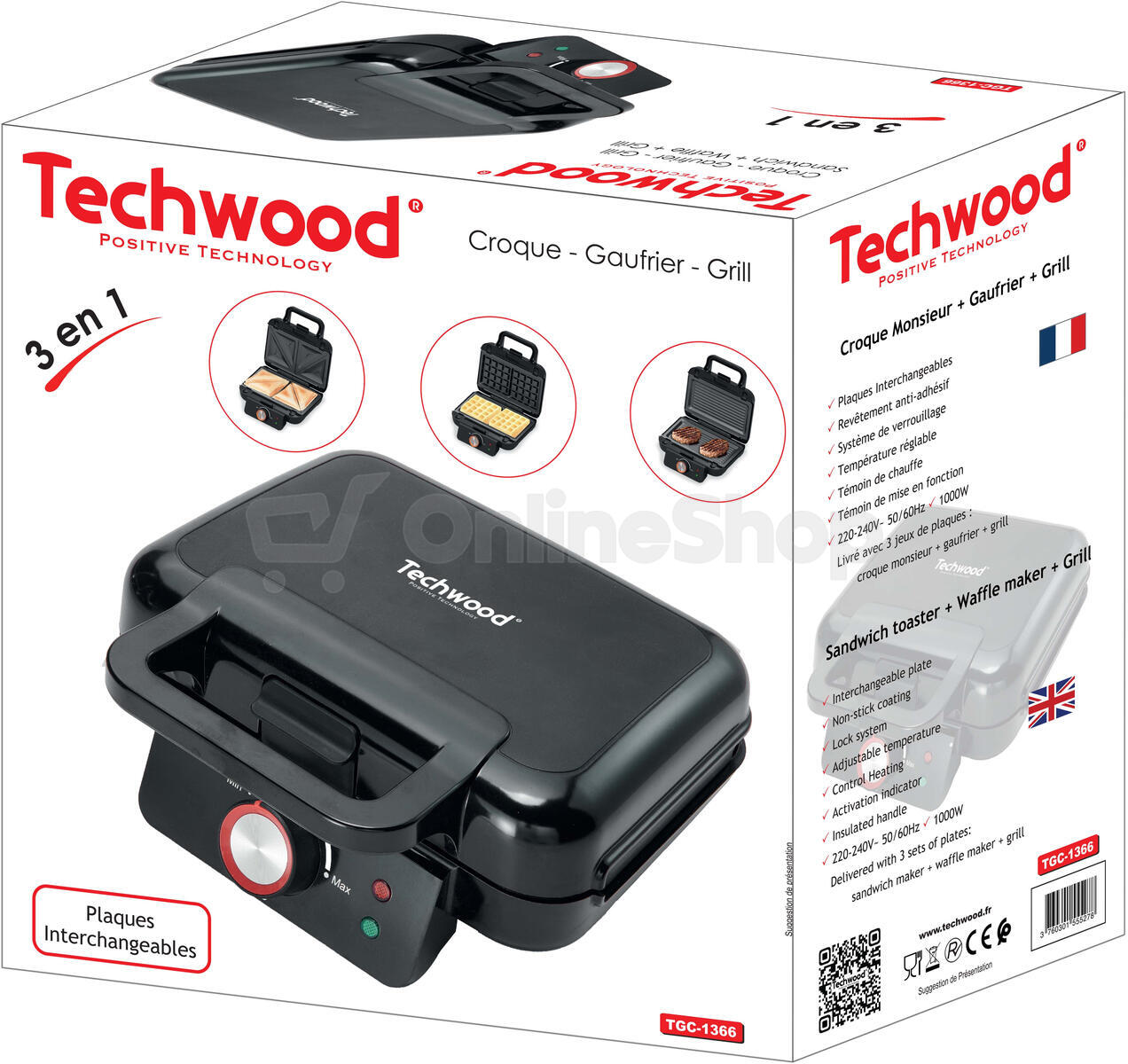 Sendvičovač Techwood TGC1366 3v1