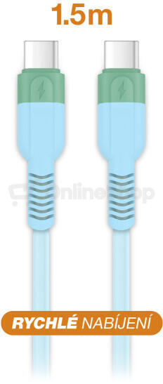 Datový kabel ALIGATOR SoftPastels 3A 65W, USB-C/USB-C, modrý