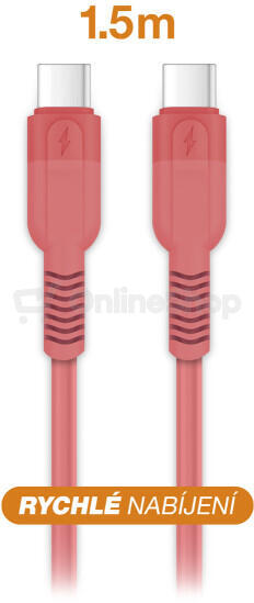 Datový kabel ALIGATOR SoftPastels 3A 65W, USB-C/USB-C, růžový