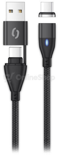 Datový kabel ALIGATOR MAGNETIC 3A 65W, USB-C+USB/USB-C 1,5m