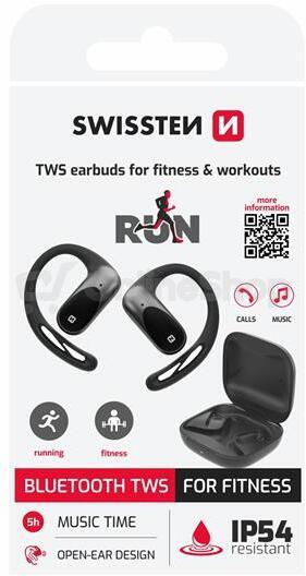Bezdrátová TWS sluchátka Swissten na běhání open ear, černá