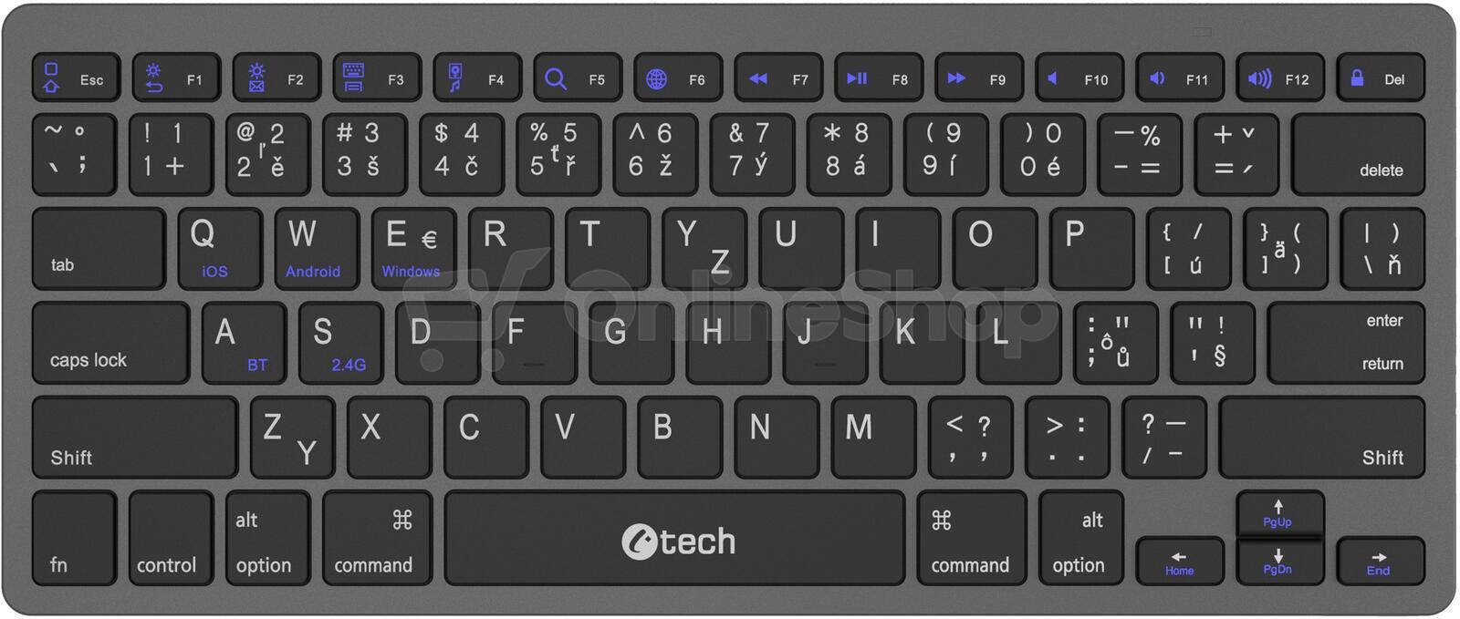 Bezdrátová klávesnice C-Tech KB-120S Dual mode, CZ/SK, černá