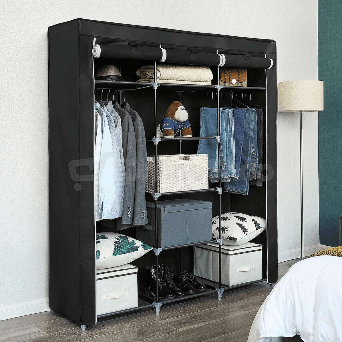 Věšák 150x45x175cm, kov, černá, AST-E1012 BK Autronic