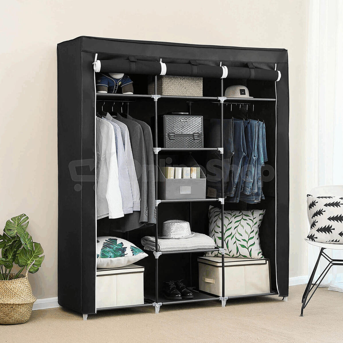 Věšák 150x45x175cm, kov, černá, AST-E1012 BK Autronic