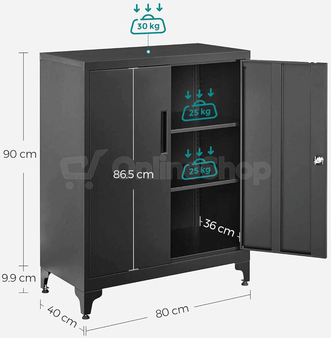Komoda 80x40x90cm, kov, černá, AUS-E1113 BK Autronic