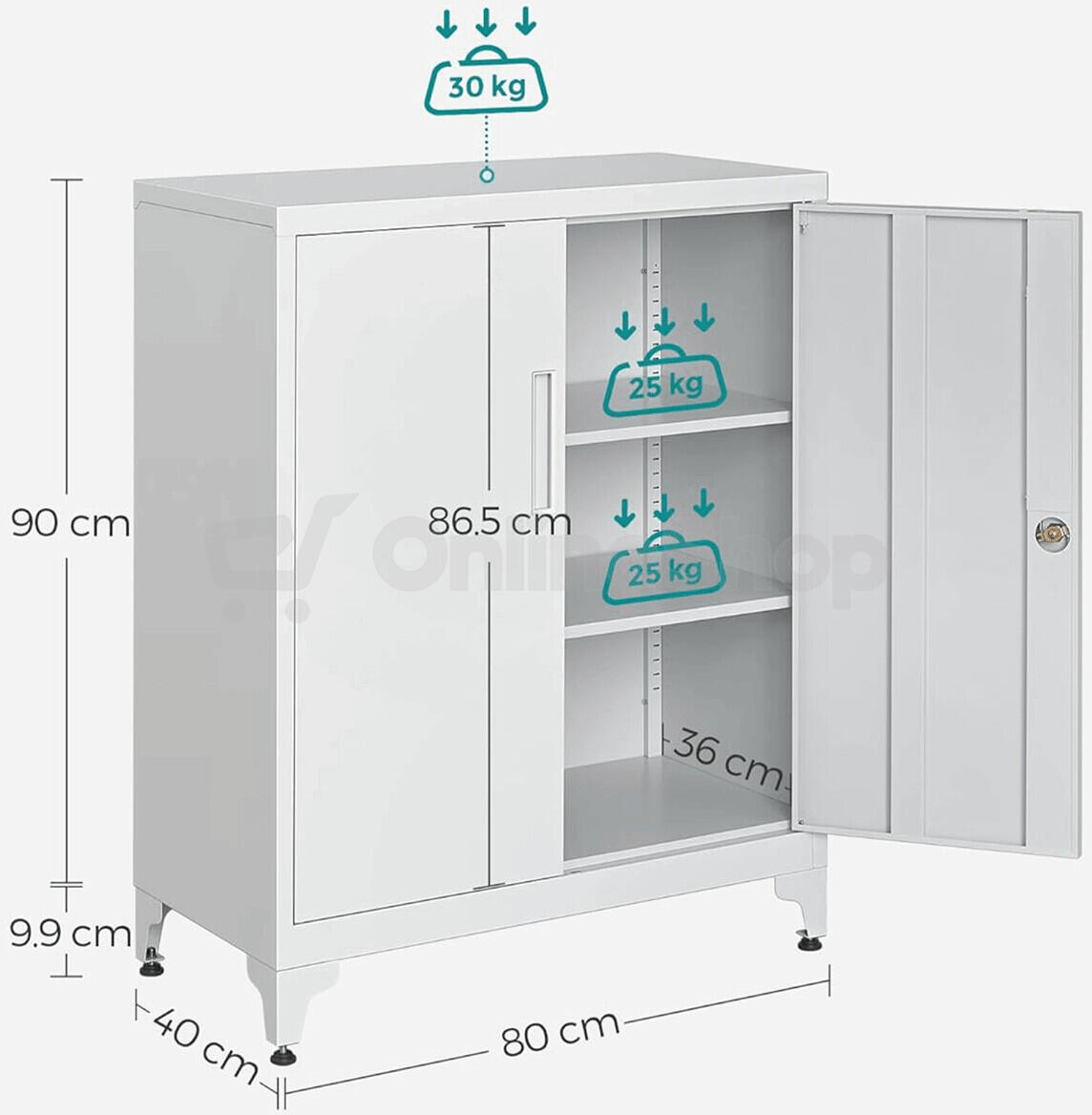 Komoda 80x40x90cm, kov, bílá, AUS-E1113 WT Autronic