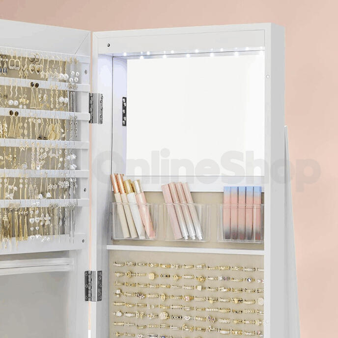 Stojací zrcadlo se šperkovnicí, mdf, bílá, AZR-E1207 WT Autronic