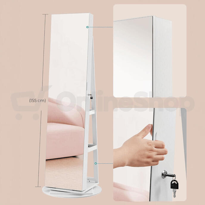 Stojací zrcadlo se šperkovnicí, mdf, bílá, AZR-E1207 WT Autronic