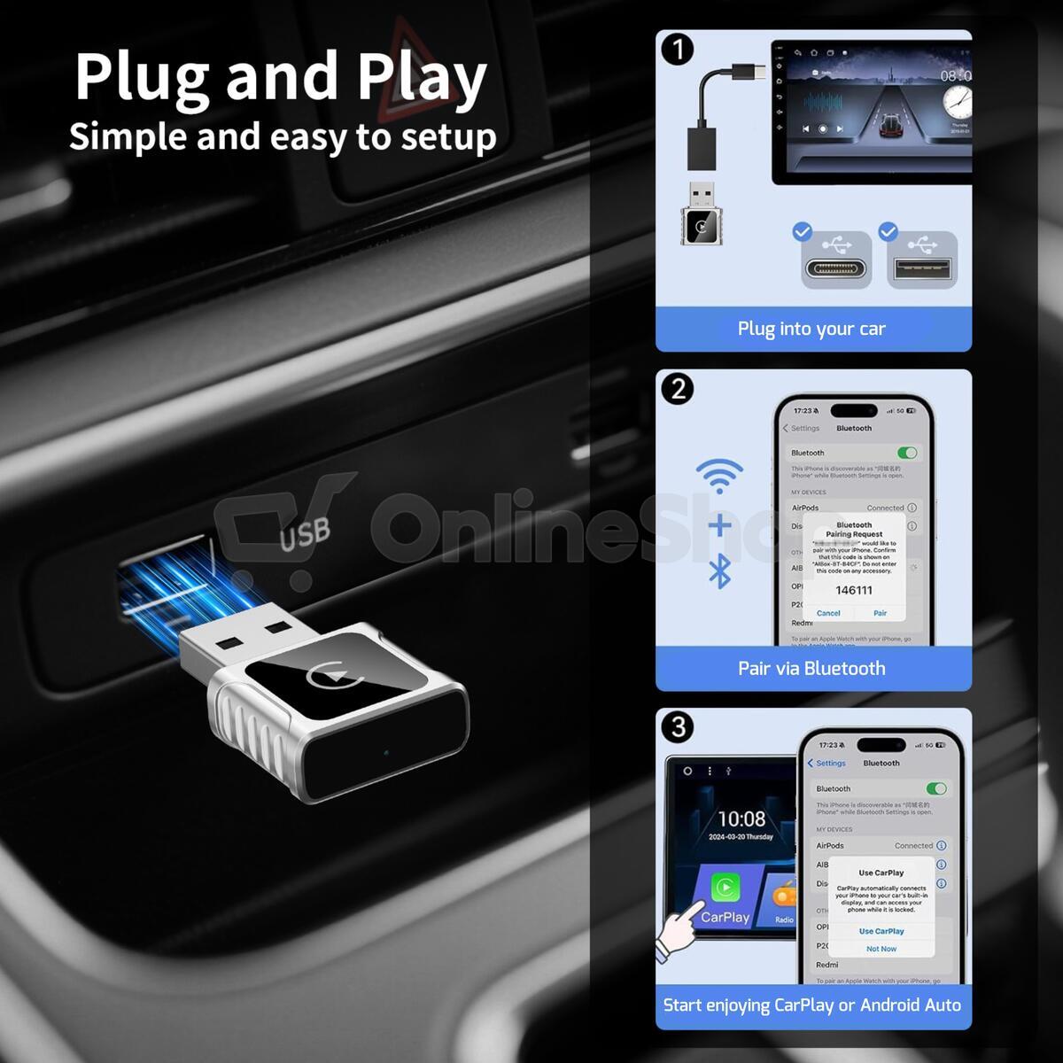 SWISSTEN CARLINK ADAPTER - APPLE CARPLAY / ANDROID AUTO (+ ADAPTER USB-A / USB-C)