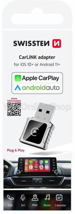 SWISSTEN CARLINK ADAPTER - APPLE CARPLAY / ANDROID AUTO (+ ADAPTER USB-A / USB-C)