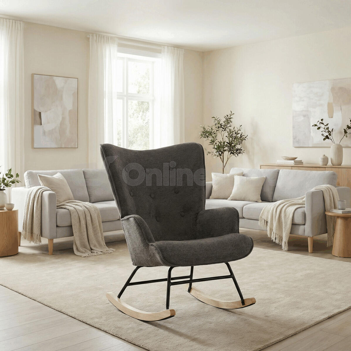 Houpací křeslo, šedá, látka, AK-373 GREY2 Autronic
