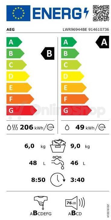 Pračka se sušičkou AEG 9000 AbsoluteCare® LWR96944BE