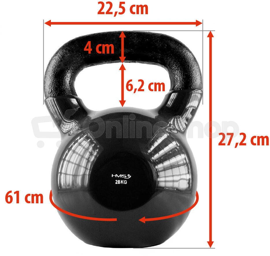 Kettlebell pokrytý vinylem HMS KNV28 28 kg, černý