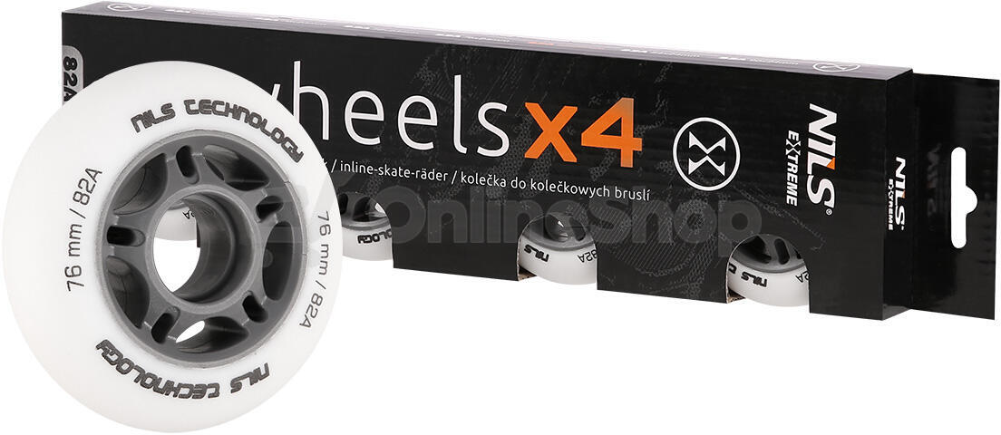 Matná kolečka NILS Extreme PU 76x24 82A, bílá, 4 ks