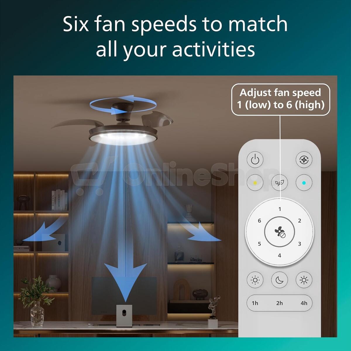 Atlas DC stropní ventilátor a svítidlo 28W+35W niklový Philips