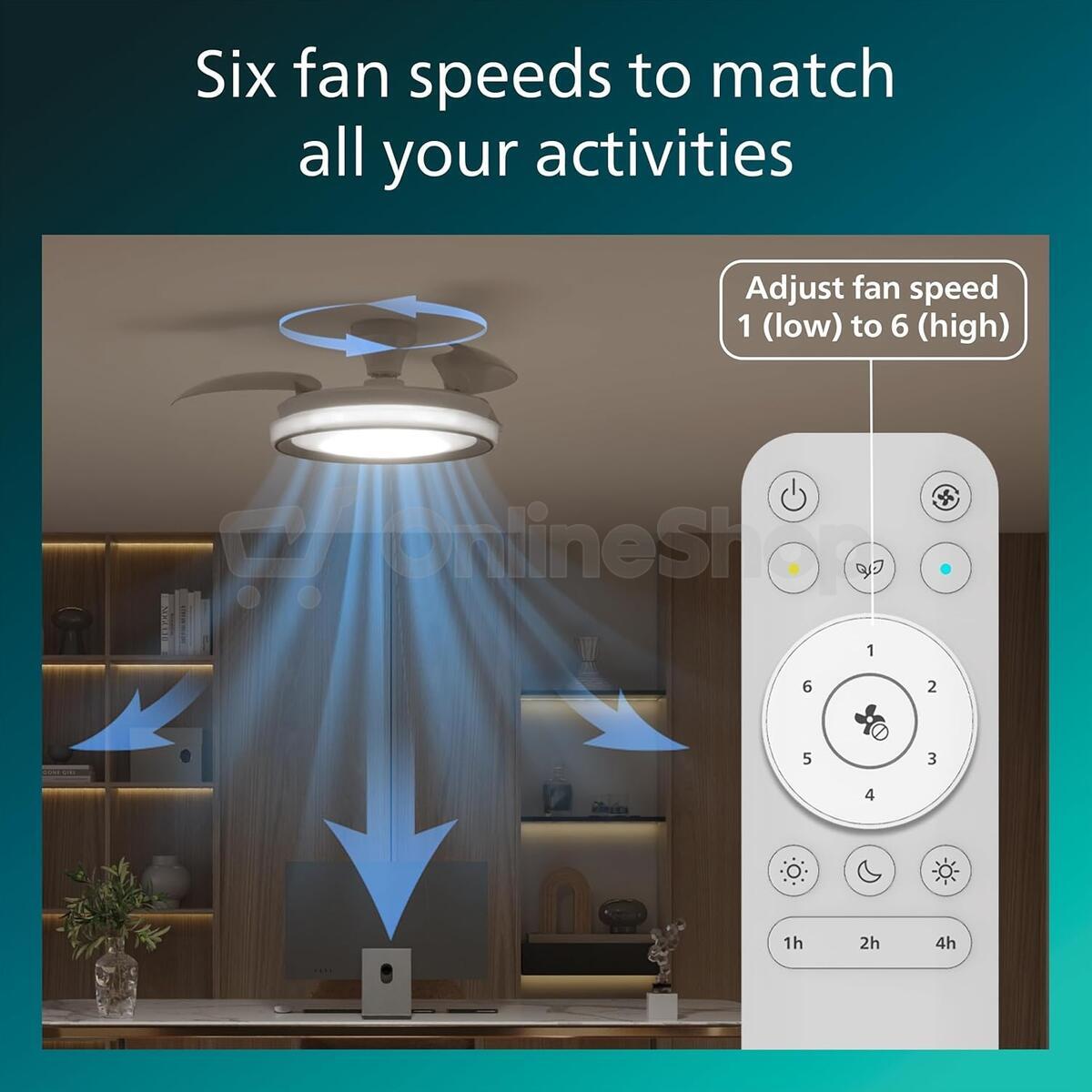Bliss DC stropní ventilátor a svítidlo 28W+35W bílý/třpyt Philips