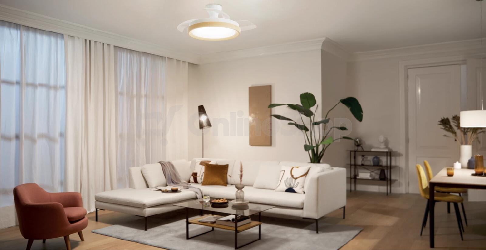 Bliss DC stropní ventilátor a svítidlo 28W+35W dřevo Philips