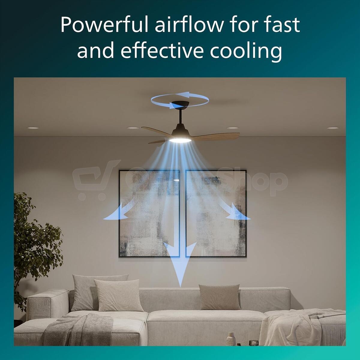 Olas stropní ventilátor a svítidlo 30W+24W černá a dřevo Philips