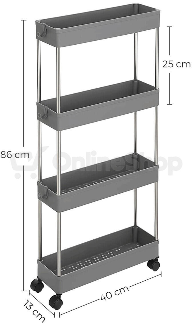 Pojízdný úložný vozík, plast, šedá, APV-E1008 GREY Autronic