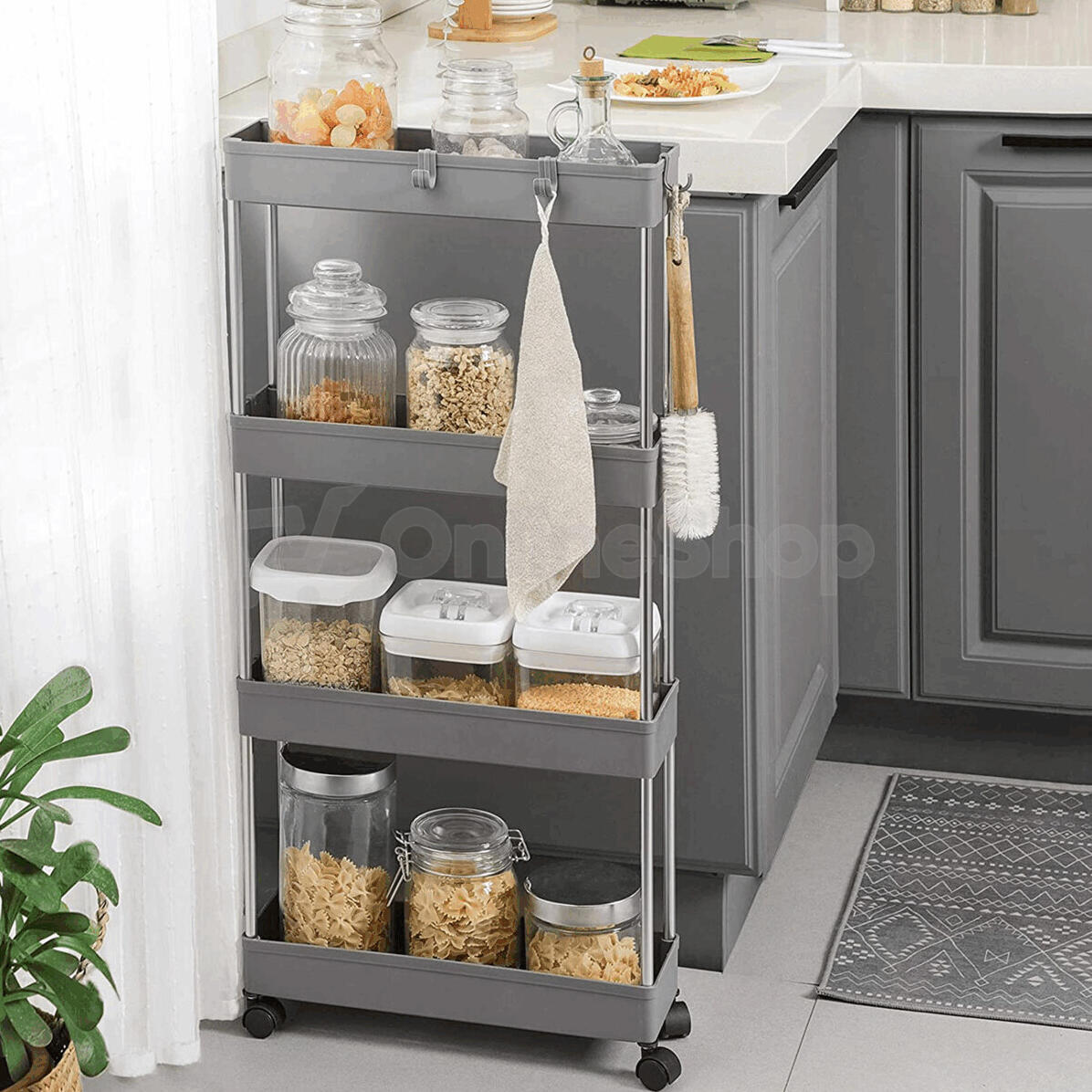 Pojízdný úložný vozík, plast, šedá, APV-E1008 GREY Autronic