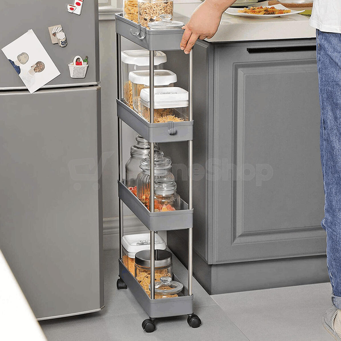 Pojízdný úložný vozík, plast, šedá, APV-E1008 GREY Autronic
