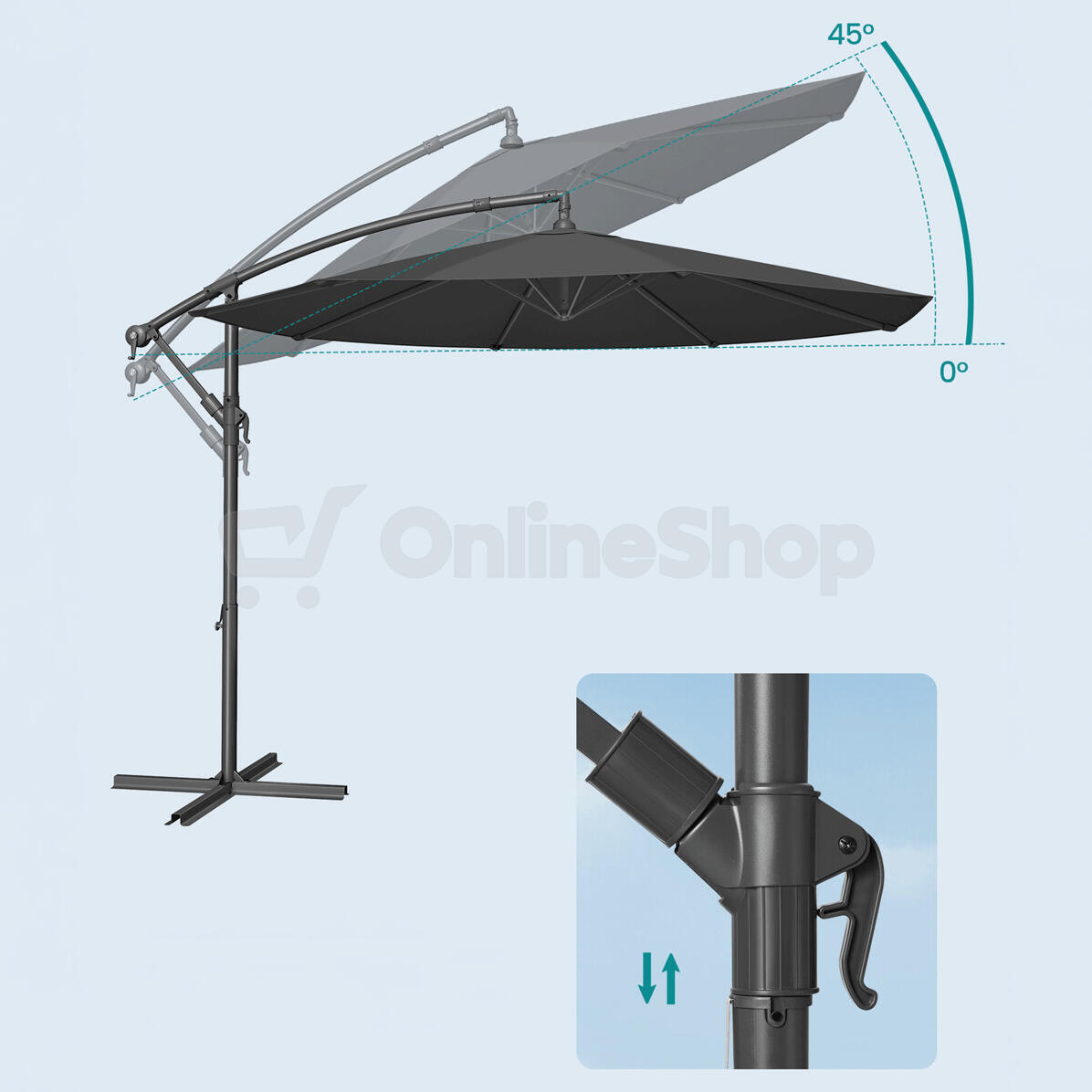 Zahradní slunečník, šedý, kov, ASL-E1116 GREY Autronic