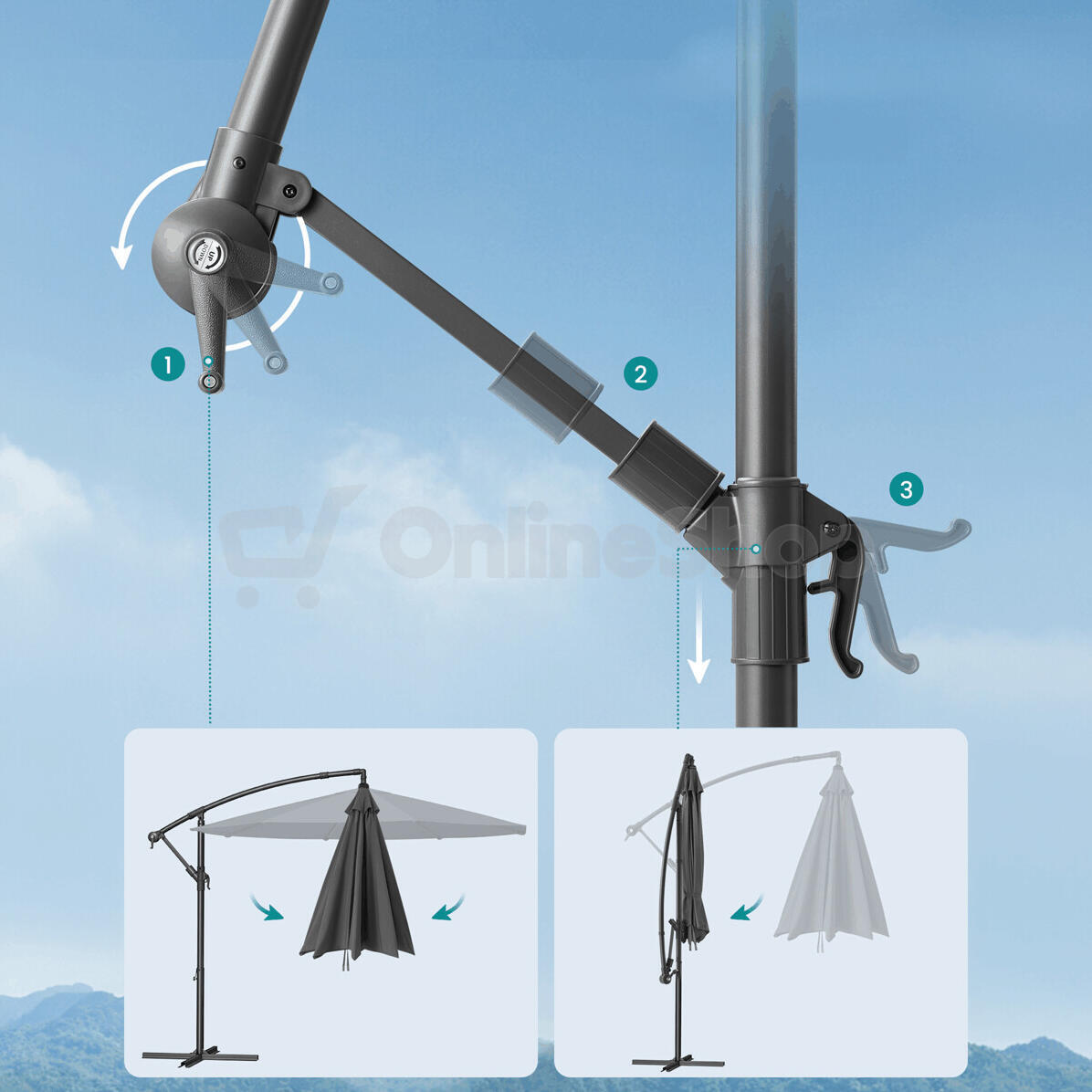 Zahradní slunečník, šedý, kov, ASL-E1116 GREY Autronic