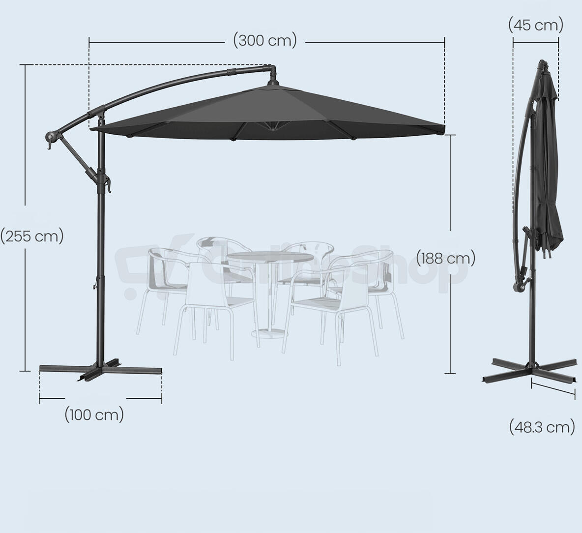 Zahradní slunečník, šedý, kov, ASL-E1116 GREY Autronic