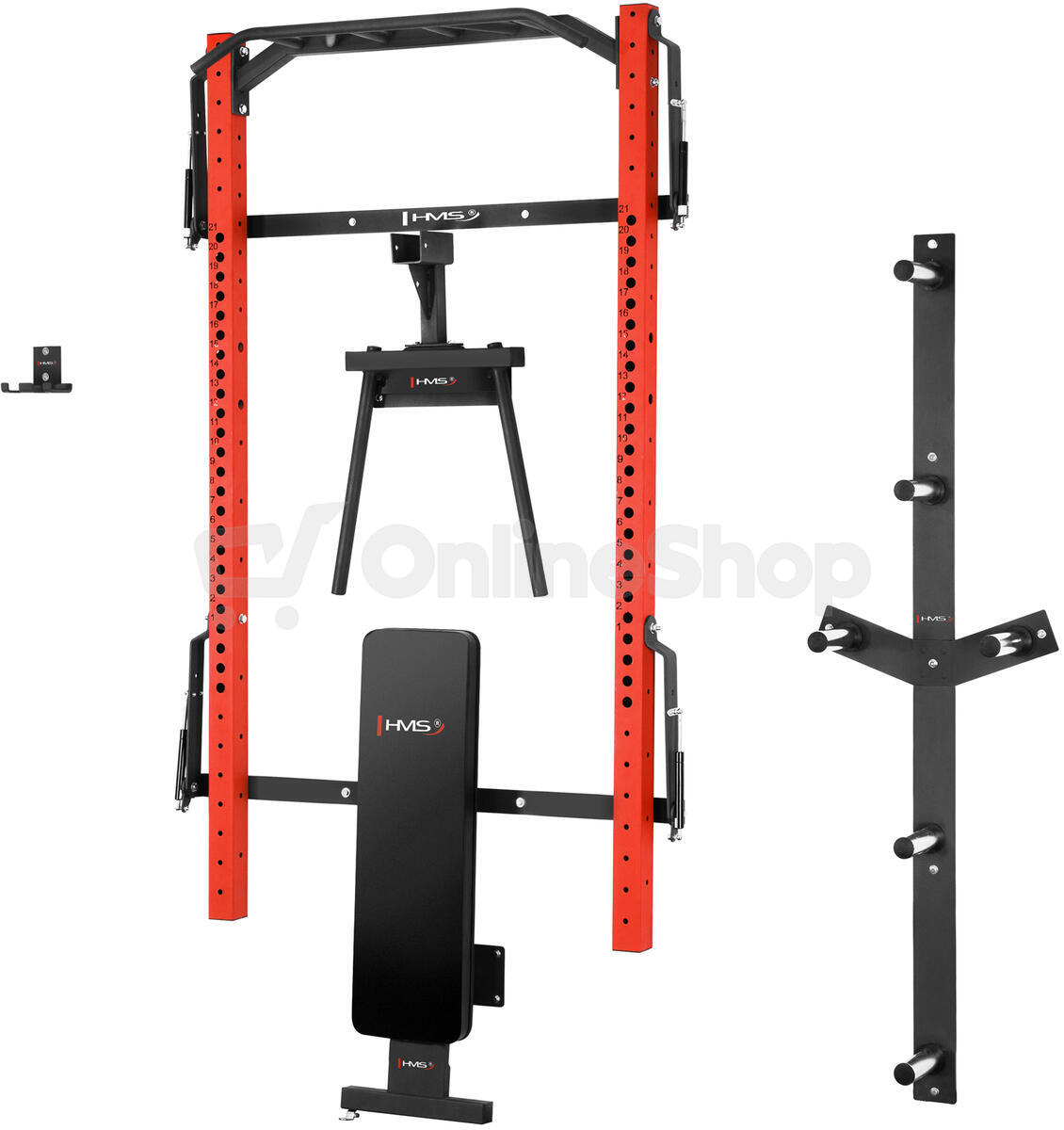 Multifunkční posilovací stojan - Power Rack HMS KLT22 červený