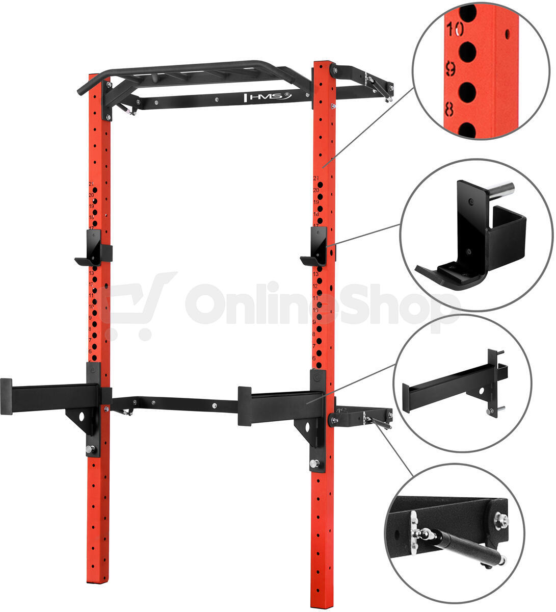 Multifunkční posilovací stojan - Power Rack HMS KLT22 červený
